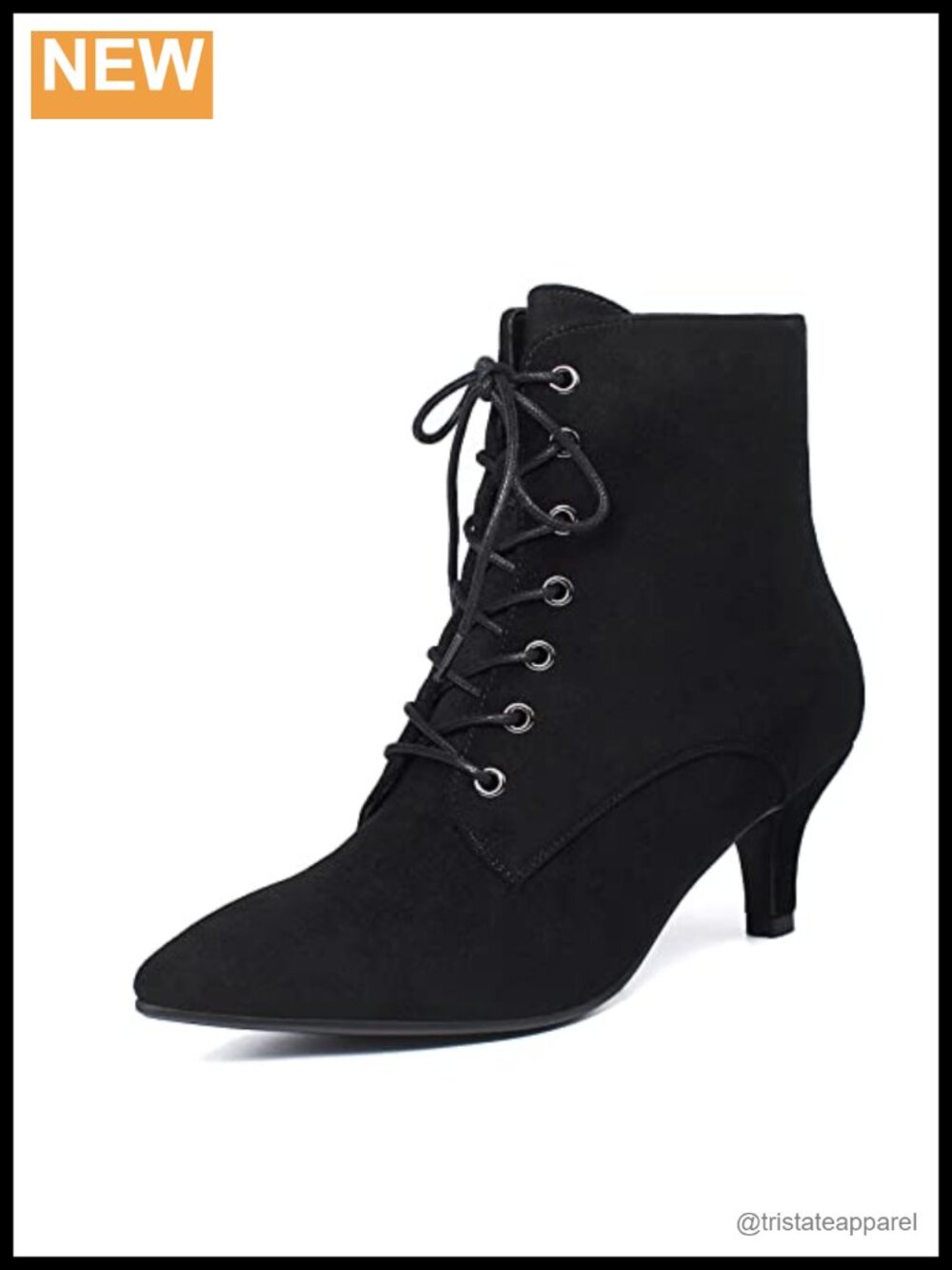 Women's Kitten Heel Ankle Boots Lace Up Side Zipper Pointed Toe Low Heel